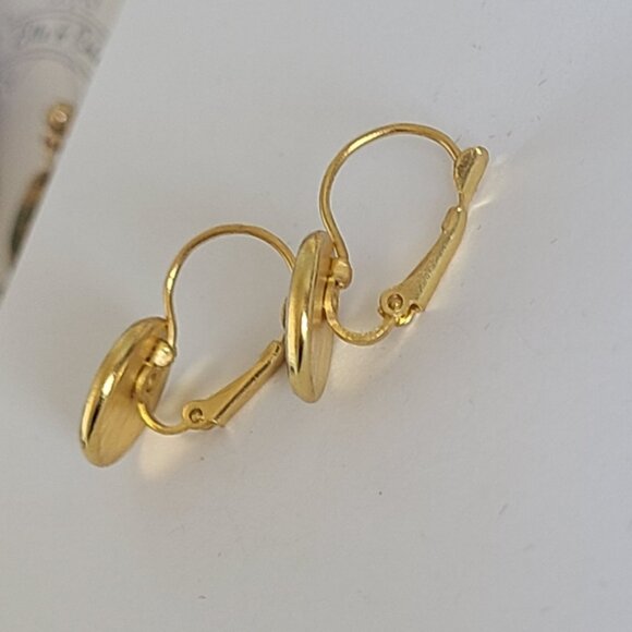 Hand Crafted Boho Gold Blue White Gemstone Marble Circle Drop Dangle Earrings - Picture 12 of 14